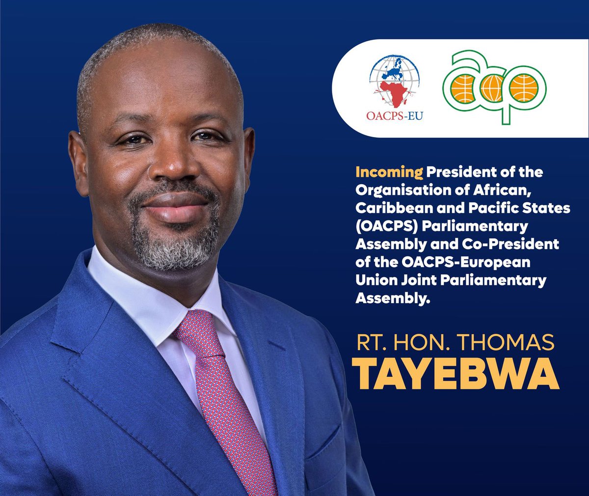 I take this opportunity to thank delegates of the Organization of the African, Caribbean and Pacific States (OACPS) Parliamentary Assembly for electing me as the President of the Assembly and Co-President of the OACPS – European Union Joint Parliamentary Assembly for the next two