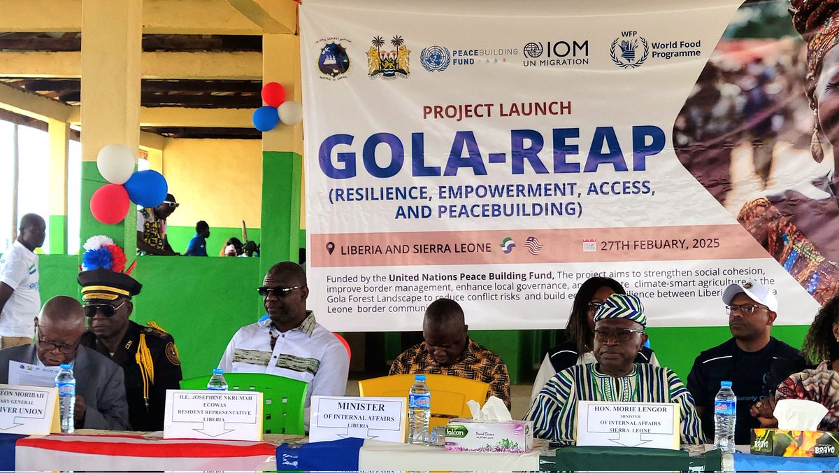 UN Liberia (@un_liberia) on Twitter photo #HappeningNow
Launch of the GOLA- REAP project, focus on social cohesion, community resilience, and livelihoods for women and youths, at the Liberia- Sierra Leone Border. Funded by the <a href="/UNPeacebuilding/">United Nations Peacebuilding</a> Fund and implemented by #IOM and #WFP. #HappeningNow
Launch of the GOLA- REAP project, focus on social cohesion, community resilience, and livelihoods for women and youths, at the Liberia- Sierra Leone Border. Funded by the <a href="/UNPeacebuilding/">United Nations Peacebuilding</a> Fund and implemented by #IOM and #WFP.