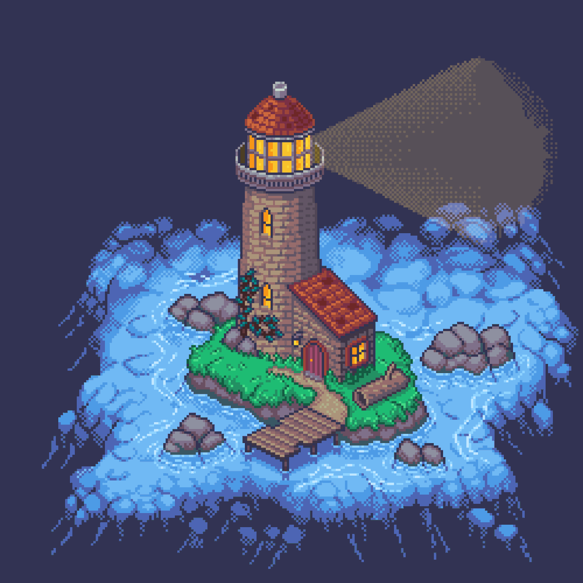 dulcahn's tweet photo. Sleepy Lighthouse Island #pixelartist #pixelart #ドット絵 #pixelartwork #pixel https://t.co/O7xXJUiK5n