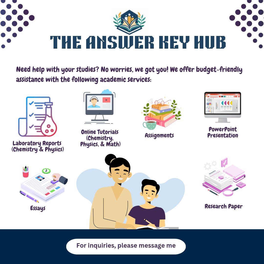 Hello, students! Need a boost in your subjects? Don't let your grades slip and get the support you need. Let us handle the tough stuff. Feel free to message to learn more about our services.🤗🩷