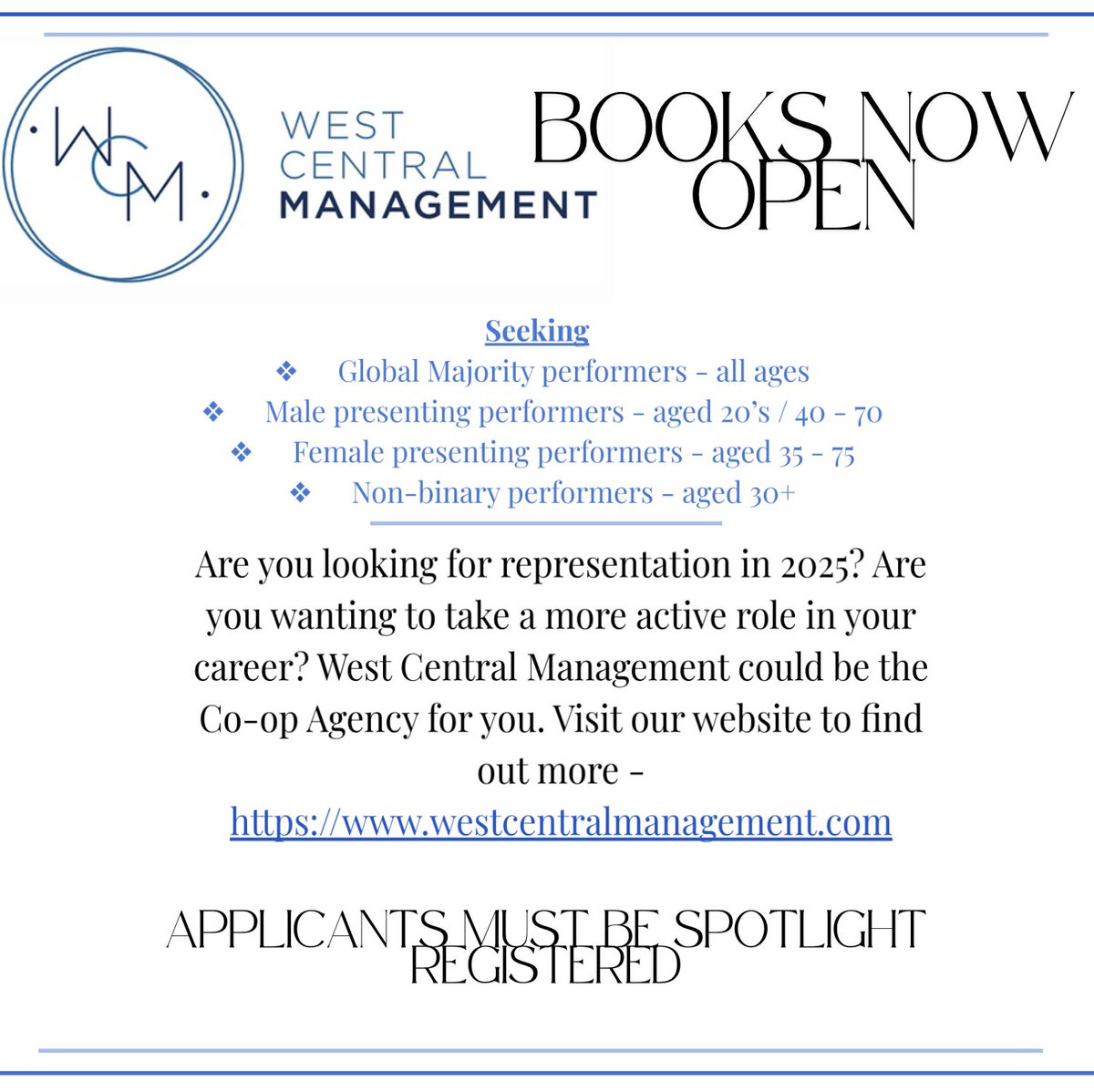 #seekingactors #coopagency #actorshelpingactors #cooperative #representation #booksopen #actorsinlondon #londonbasedactors