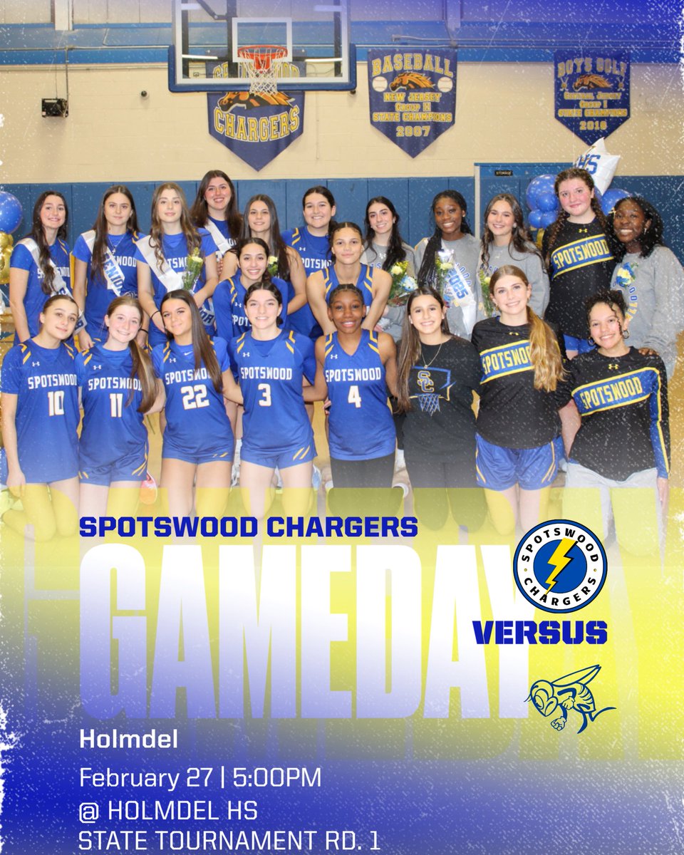 SpotswoodHoops's tweet photo. GAMEDAY! It’s State Tournament Time! Win or Go Home. The Chargers are headed to the shore conference to take on Holmdel! Show our team some support! #WeAreChargers #ChargeUp #LowerYourShield https://t.co/K2ONUlOBGQ