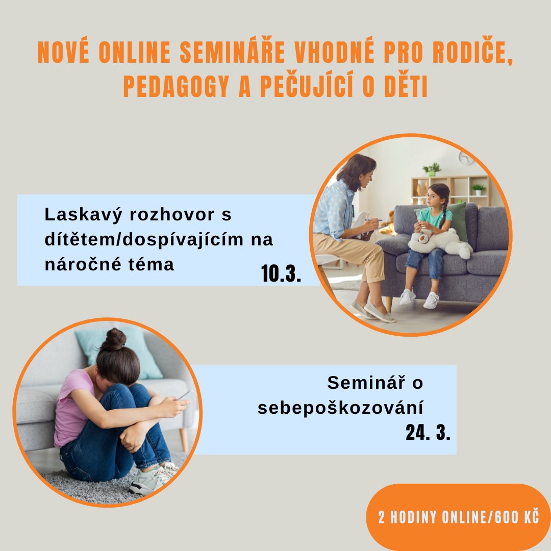 Pro všechny RODIČE, PRARODIČE, PEDAGOGY, vedoucí kroužků atd. jsme připravili sérii nových online kurzů.
Online dvouhodinovka  je přizpůsobena široké veřejnosti. První kurz 10.3. - Laskavý rozhovor s dítětem či dospívajícím na náročné téma. linkabezpeci.cz/kurzy