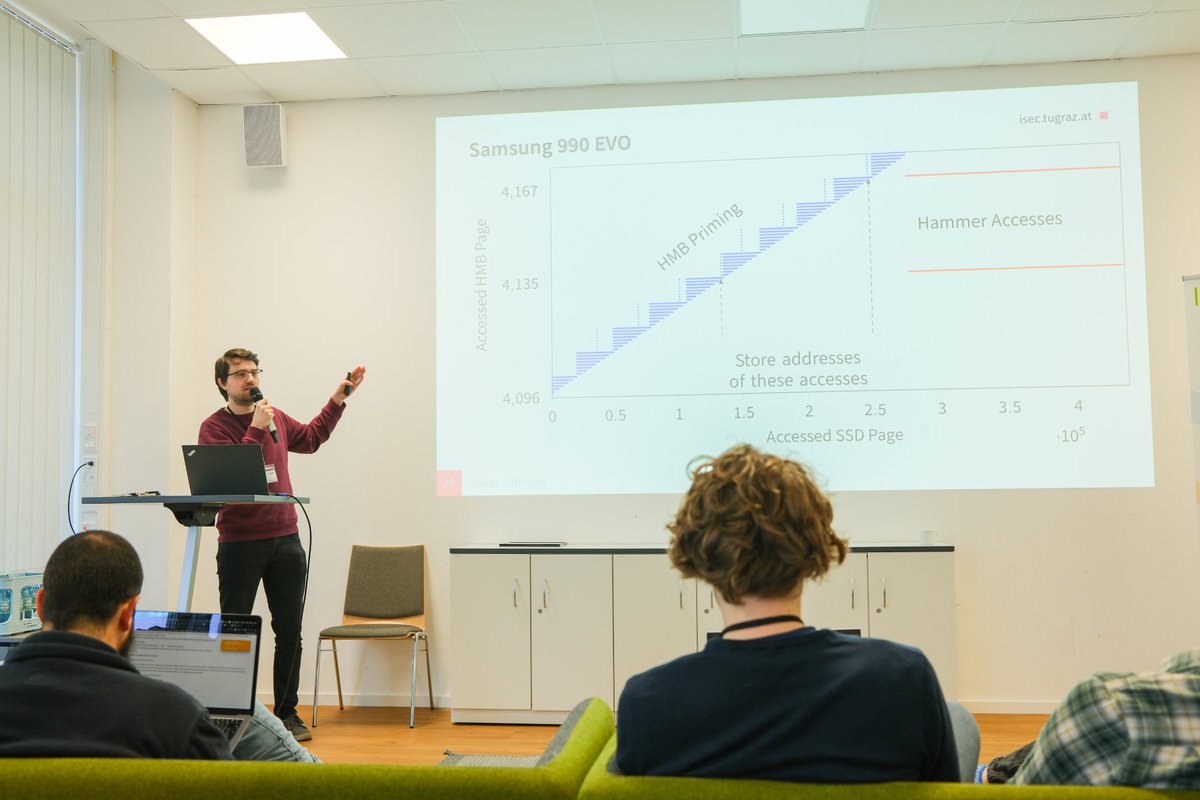 isec_tugraz's tweet image. Last week, @lavados and his PhD students went to Germany and visited #µASC and @ruhrsec!
PhD candidate @notimaginary_ presented his paper “An Analysis of HMB-based SSD #Rowhammer”. 📑👇
uasc.cc/proceedings25/…
#Microarchitecture #security #informationsecurity #cybersecurity