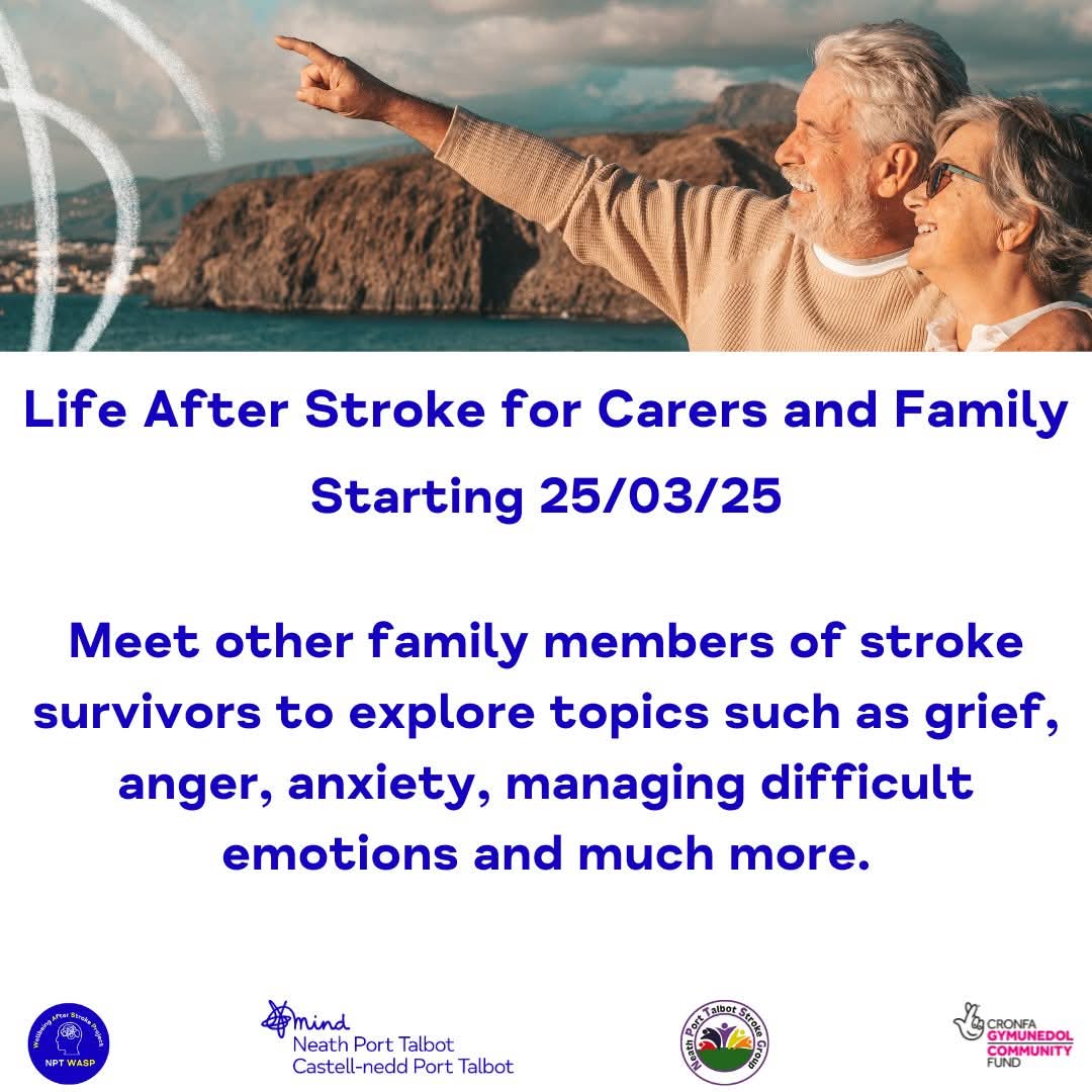 Neath Port Talbot Wellbeing After Stroke Project (@nptwasp) on Twitter photo Being a Loved One of a Stroke Survivor can be challenging& raise difficult feelings.
Come &join us for our Group Course where we explore these feelings& learn ways to cope, whilst meeting others who have shared experience.
To find out more please email rachel@nptmind.org.uk Being a Loved One of a Stroke Survivor can be challenging& raise difficult feelings.
Come &join us for our Group Course where we explore these feelings& learn ways to cope, whilst meeting others who have shared experience.
To find out more please email rachel@nptmind.org.uk