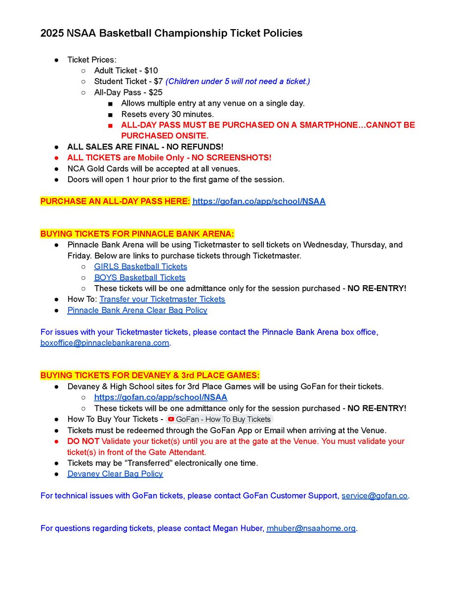 🚨 Attention Basketball Fans!🚨

🏀State Basketball ticketing is going to look a little different this year. Take a second to look at the following graphic for all updated ticketing information!

nsaahome.org/wp-content/upl…