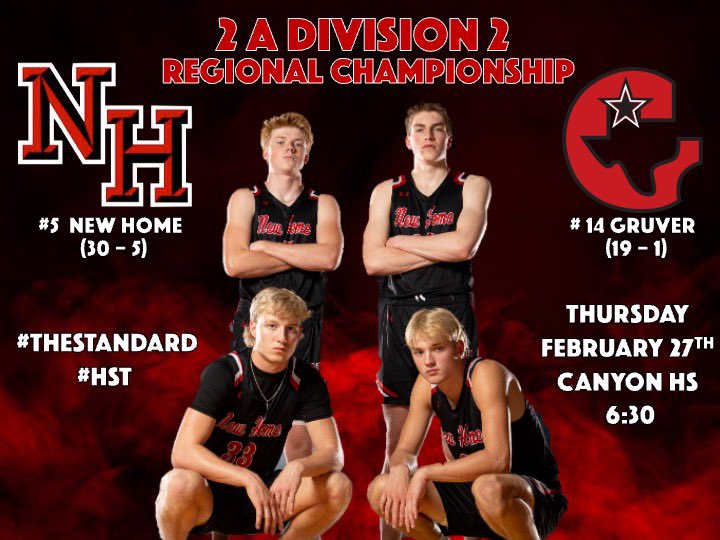 NH Leopards ๐ โ #HST (@newhomehoops) on Twitter photo ๐ 2A D2 REGIONAL CHAMPIONSHIP ๐
๐ #5 New Home (30-5)
๐ #14 Gruver (19-1)
๐
Feb 27, 2025
๐ Canyon HS
๐ Canyon, TX
โฐ 6:30 PM
<a href="/STBA_TX/">STBA-TX.com</a> <a href="/806hsscmedia/">Jasone Pearson</a> <a href="/pchristy11/">Pete Christy</a> <a href="/hoopinsider/">Hoopinsider</a> ๐ 2A D2 REGIONAL CHAMPIONSHIP ๐
๐ #5 New Home (30-5)
๐ #14 Gruver (19-1)
๐
Feb 27, 2025
๐ Canyon HS
๐ Canyon, TX
โฐ 6:30 PM
<a href="/STBA_TX/">STBA-TX.com</a> <a href="/806hsscmedia/">Jasone Pearson</a> <a href="/pchristy11/">Pete Christy</a> <a href="/hoopinsider/">Hoopinsider</a>