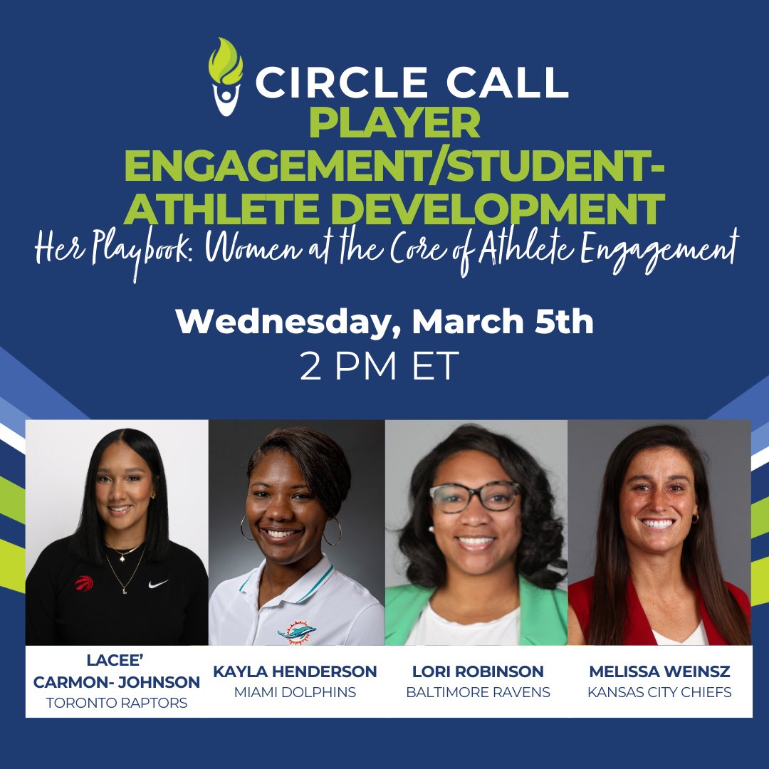 SO excited to invite you to our first-ever <a href="/_WomenLeaders/">Women Leaders in Sports</a> Player Engagement/Student-Athlete Development Circle Call🎉
📅 Wed, March 5th
⏰ 2 PM CT/3 PM ET
📝 Topic: Her Playbook: Women at the Core of Athlete Engagement
🎙️ Ft. four of THE most incredible women in the field!