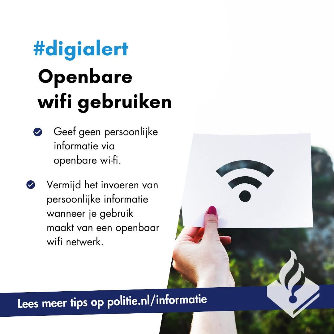 Nu er veel mensen op vakantie zijn,  wordt er in hotels en andere openbare gelegenheden veel gebruik gemaakt van openbare Wifi. Wees voorzichtig met persoonlijke informatie.
#digialert #staysafe