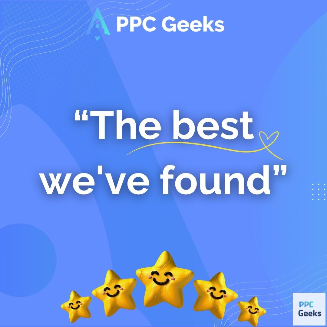 Exciting news! Our PPC Geeks team just received an incredible review from Carla Carr. Turbocharge your Google Ads and take your PPC strategy to new heights with our tailored services, exceptional customer experience, and outstanding results. Don't miss this golden opportunity ...