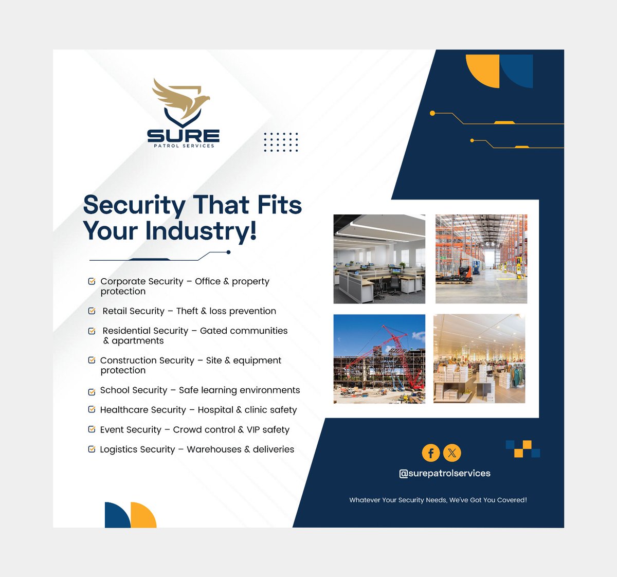 SurePatrols's tweet image. Security isn’t one-size-fits-all. Sure Patrol Services provides tailored protection for offices, retail, warehouses, construction sites &amp;amp; events. Stay safe, stay secure. Contact us today! #SurePatrol #SecurityThatWorks #TrustedProtection