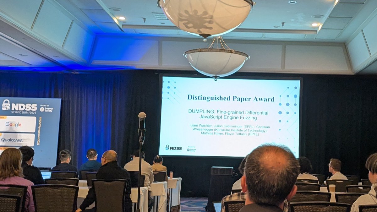 "Dumpling" our JS engine differential fuzzing paper won the best paper award at #NDSSsymposium2025.