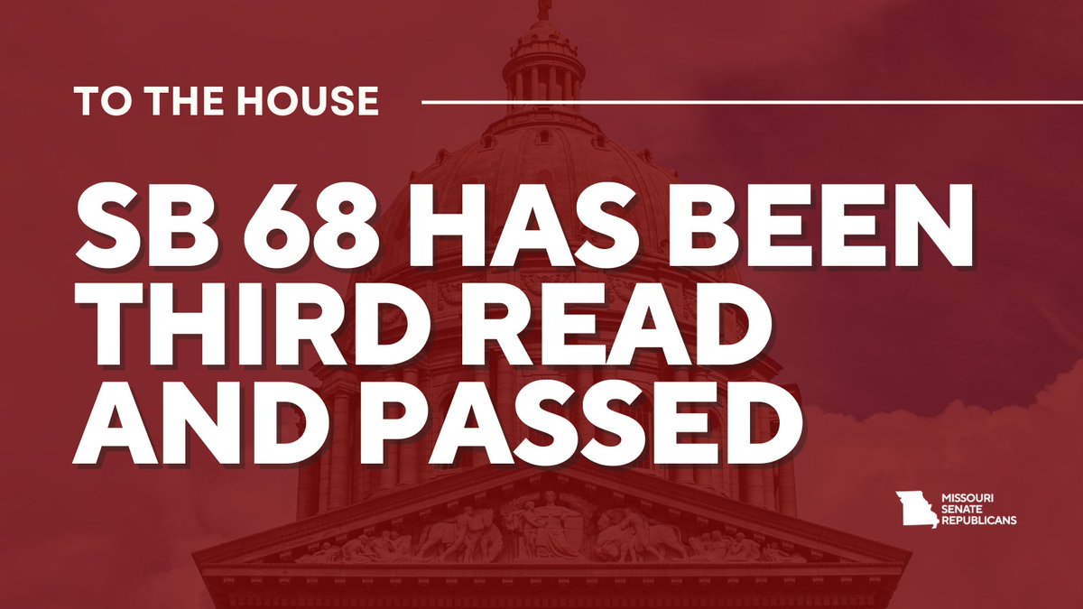 Missouri Senate Republicans (@mosenategop) on Twitter photo SB 68, sponsored by Senator Henderson, has been third read and passed. #MoLeg #MoSen
<a href="/MikeHenderso12/">Mike Henderson</a> SB 68, sponsored by Senator Henderson, has been third read and passed. #MoLeg #MoSen
<a href="/MikeHenderso12/">Mike Henderson</a>