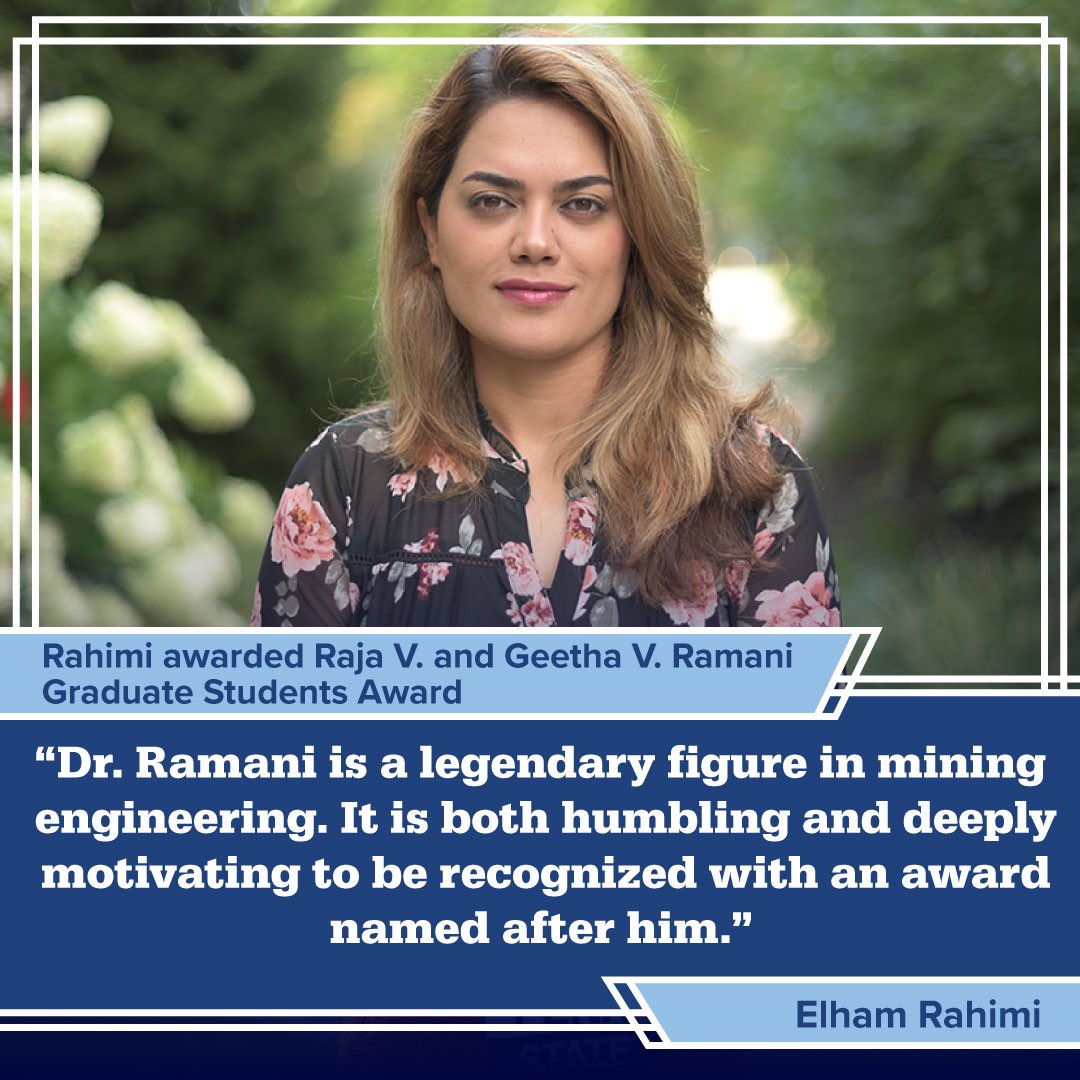Fox Graduate School at Penn State (@foxgradschool) on Twitter photo Congratulations to Elham Rahimi, a graduate student in <a href="/PSUEMS/">College of EMS</a>, who recently received the Raja V. and Geetha V. Ramani Graduate Students Award from the Society for Mining, Metallurgy and Exploration at the society’s annual conference.
Learn more below.
psu.edu/news/earth-and… Congratulations to Elham Rahimi, a graduate student in <a href="/PSUEMS/">College of EMS</a>, who recently received the Raja V. and Geetha V. Ramani Graduate Students Award from the Society for Mining, Metallurgy and Exploration at the society’s annual conference.
Learn more below.
psu.edu/news/earth-and…