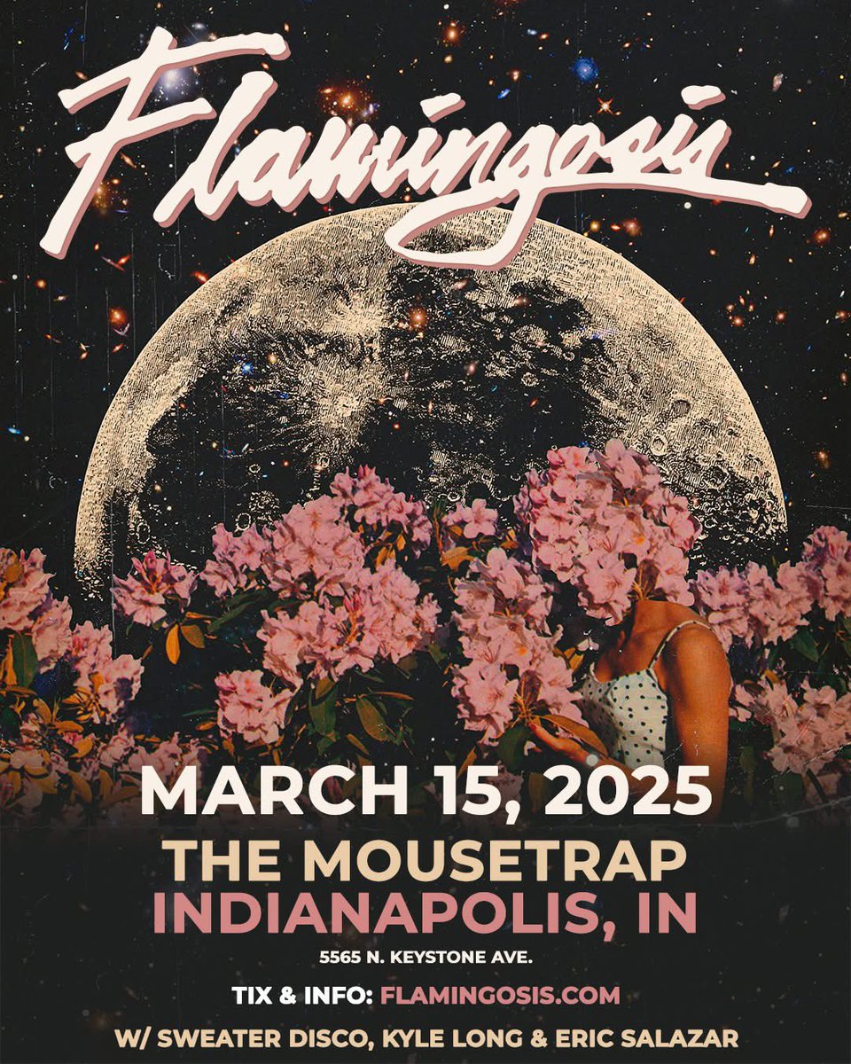 Collage Artists & Entertainment (@caepresents) on Twitter photo On Saturday March 15th, the incredible <a href="/Flamingosis/">βοΈSUNLIGHT DAYDREAM βοΈ</a> makes his way to Indianapolis for a night of soul, funk and deep cuts with support from an incredible cast of selectors.
Get tickets ποΈ to see Flamingosis @ at The Mousetrap here: bit.ly/3EuV6Ic On Saturday March 15th, the incredible <a href="/Flamingosis/">βοΈSUNLIGHT DAYDREAM βοΈ</a> makes his way to Indianapolis for a night of soul, funk and deep cuts with support from an incredible cast of selectors.
Get tickets ποΈ to see Flamingosis @ at The Mousetrap here: bit.ly/3EuV6Ic