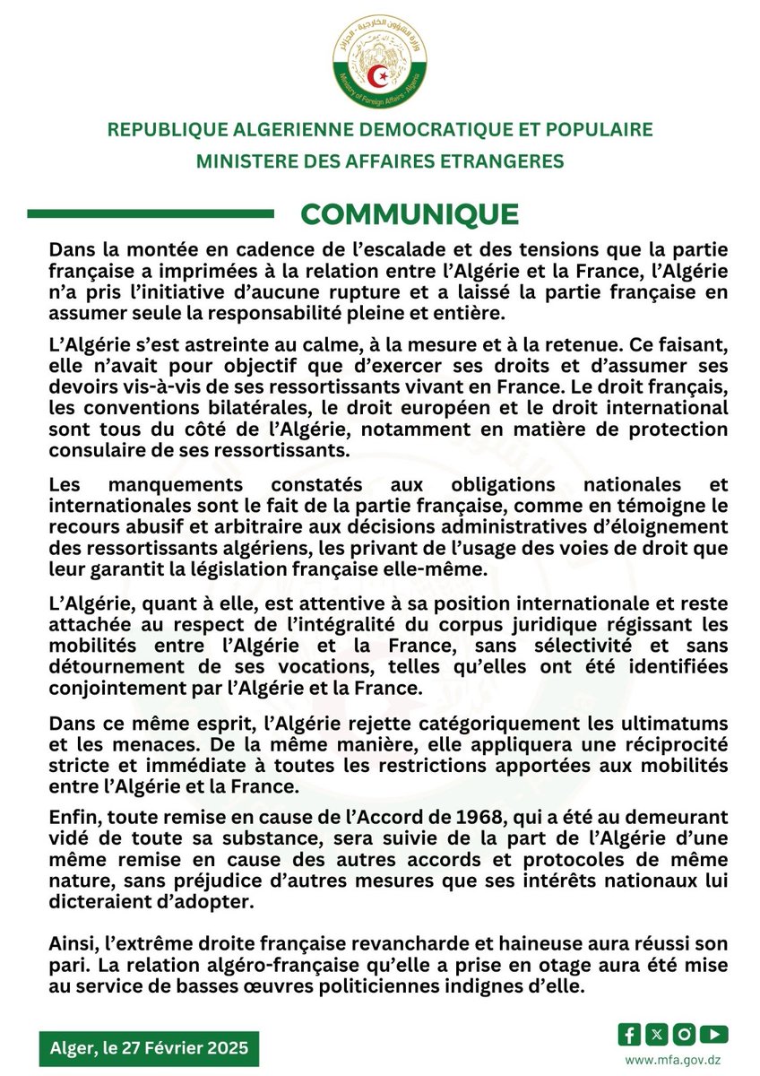 #Communiqué 🇩🇿