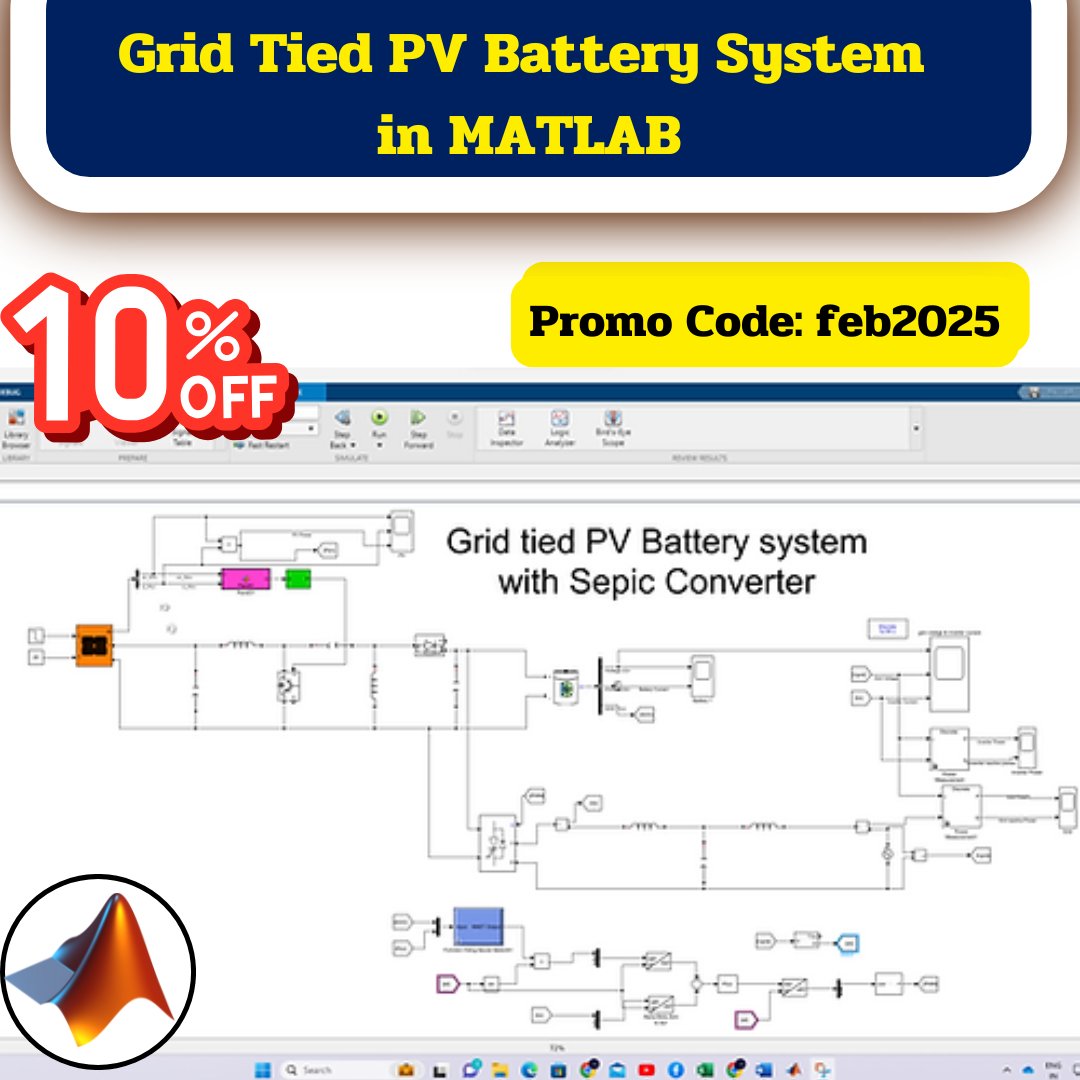 Lms_Solution's tweet image. Grid Tied PV Battery System in MATLAB
Download MATLAB File: zurl.co/Ikhrm
zurl.co/w2O6l.
#GridTiedSystem #PVBatterySystem #MATLABSimulation #RenewableEnergy #SolarEnergy #EnergyStorage #BatteryManagement #SmartGrid #PhotovoltaicSystem