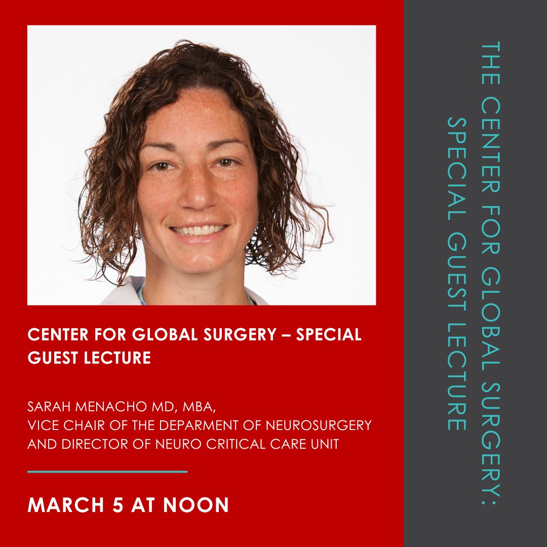 Center for Global Surgery (@uucgs) on Twitter photo Join us Wednesday, March 5 at noon (HYBRID) for a discussion lead by Sarah Menacho, MD, MBA. She will deliver a presentation on Global Health and Neurosurgery.
Please contact GlobalSurgery@hsc.utah.edu for more information. Join us Wednesday, March 5 at noon (HYBRID) for a discussion lead by Sarah Menacho, MD, MBA. She will deliver a presentation on Global Health and Neurosurgery.
Please contact GlobalSurgery@hsc.utah.edu for more information.