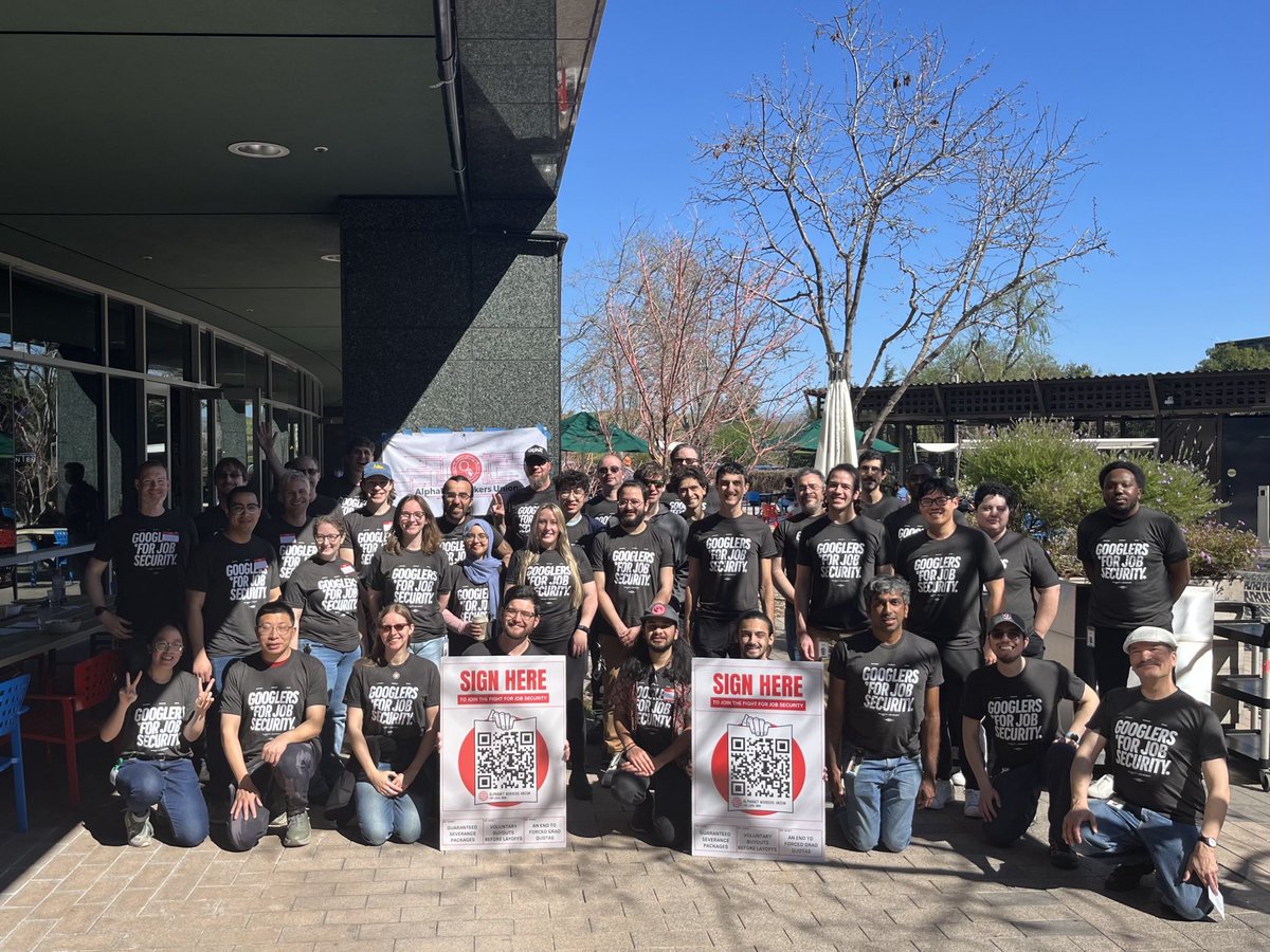 AlphabetWorkers's tweet image. googlers for job security had a massive showing across offices coast to coast yesterday, fresh off our latest win with even more voluntary severance packages being offered instead of mass layoffs. we&apos;re charting a new path forward at alphabet, join us in the fight 💪