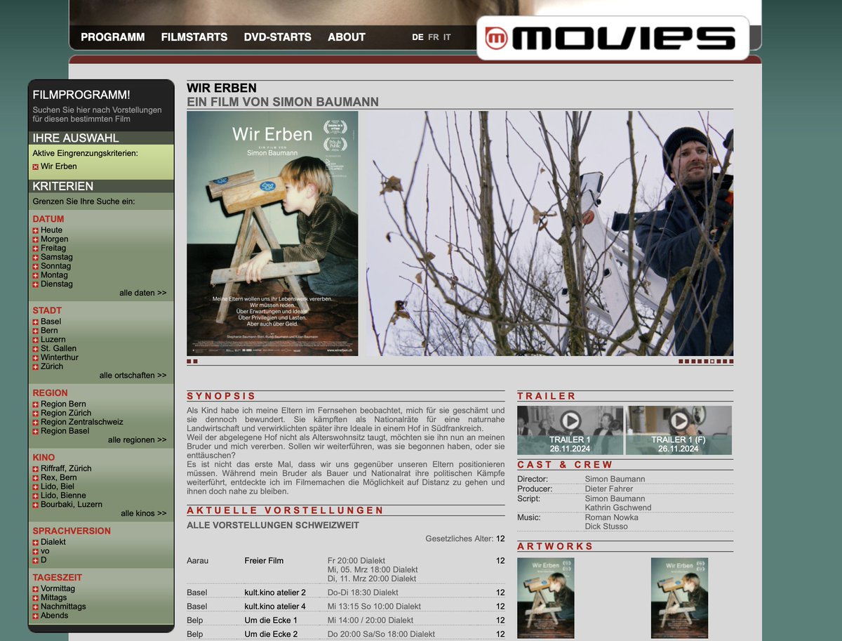 Ausgehtipp! WIR ERBEN von Simon Baumann. Im Kino REX Bern hat der Film bereits den Allzeit-Rekord von 6000 Zuschauer:innen geknackt und ist weiterhin überall in den Deutschschweizer Kinos zu sehen: movies.ch/de/film/wirerb…