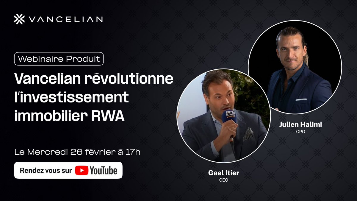 Vancelian_fr's tweet photo. Hier, nos trois fondateurs ont présenté comment Vancelian réinvente l’investissement immobilier grâce au #RWA (Real World Assets). 🚀

Dès mi-mars, notre premier projet prend vie : participez au financement de villas à Bali et accédez à des rendements à deux chiffres accessibles dès quelques euros.

Grâce à cette nouvelle opportunité, découvrez un modèle d’investissement innovant, inspiré du lending et des prêts crypto, appliqué à l’immobilier réel. Un accès simplifié, sans tokens ni barrières techniques, directement depuis votre application.

Et ce n’est que le début. D’autres projets RWA suivront bientôt, avec la même ambition : rendre l’investissement accessible à tous.

Vous voulez en savoir plus ? Regardez le replay du webinaire pour découvrir comment financer des projets immobiliers réels en crypto, avec une transparence totale sur chaque investissement.

📺 Replay dispo ici : https://t.co/zAeVcwd5lu