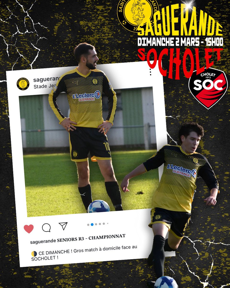 𝐒𝐄𝐍𝐈𝐎𝐑𝐒 𝐑𝟑 - 𝐂𝐇𝐀𝐌𝐏𝐈𝐎𝐍𝐍𝐀𝐓

🌗 CE DIMANCHE ! Gros match à domicile face au SOCHOLET !

🦁Venez nombreux soutenir nos lions ! 

🆚 SO CHOLET
📍Stade Jean Ménager, 44350 Guerande

#sag #saintaubinguérande #guérande #solidarité #ambition #generosité