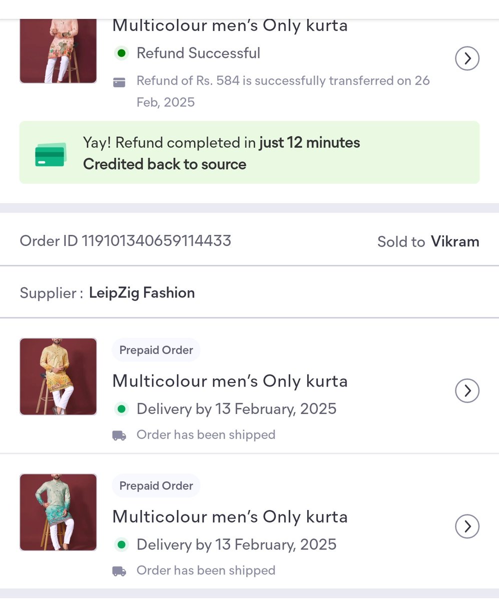 viki190987's tweet photo. @meesho_support It's not resolved. Still 2 refunds are pending. https://t.co/UPgQLR7L57
