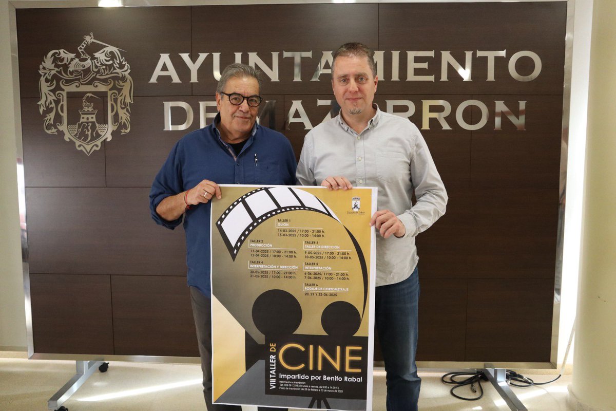 "¡El VIII Taller de Cine en Mazarrón con Benito Rabal! 🎬 Aprende guion, producción, dirección y más. Fechas: marzo-junio 2025. Inscripción: 28/02-10/03. ¡Plazas limitadas! 📲 659 08 12 09. #Cine #MazarrónCultural