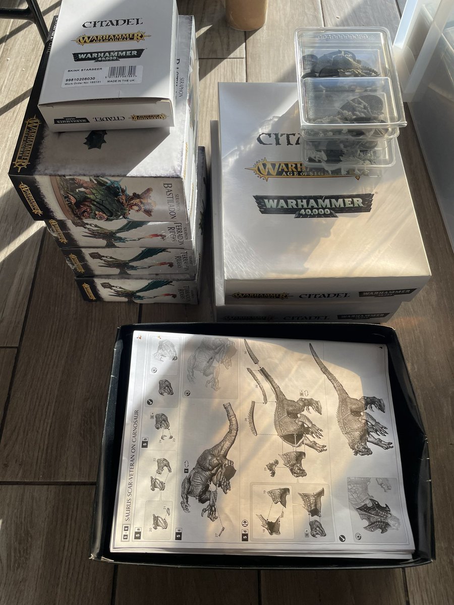 justplay_ian's tweet image. Anyone interested in a pile of Seraphon?

Multiple Stegadons, Bastiladons, Terradon Riders, loads of Skinks+Saurus, many Razordons and Salamanders, Slann+characters, Carnosaurs, more. All old versions. All unpainted, some assembled, much is NiB.

Pile is 3x this size

£150