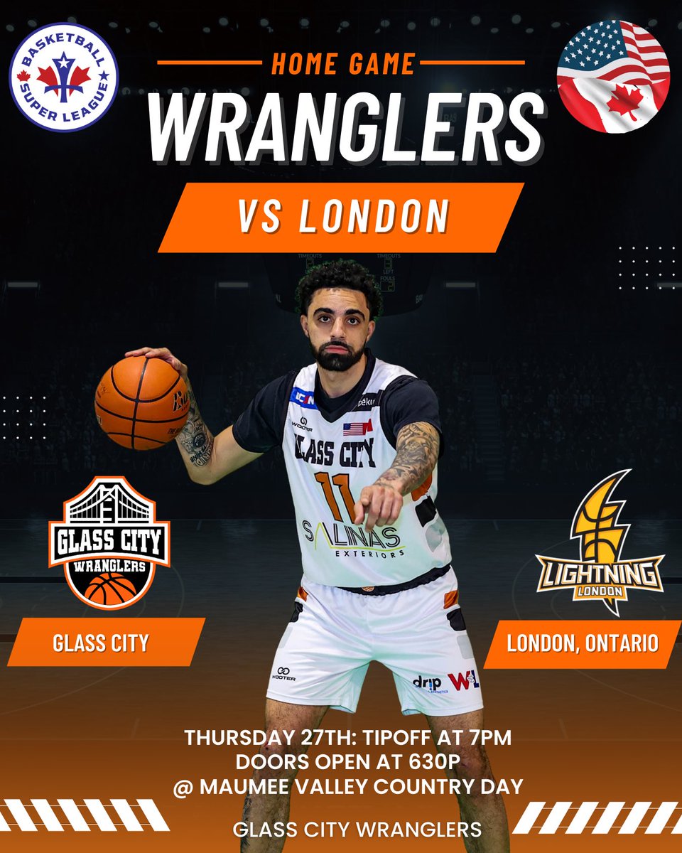HOME GAME TONIGHT vs @londonlightning London Ontario 🇨🇦 - doors open 630p and tipoff at 7p! Much love to all our sponsors and fans!  #glasscity #toledo #wranglers #bcsn #toinfinityandbeyond