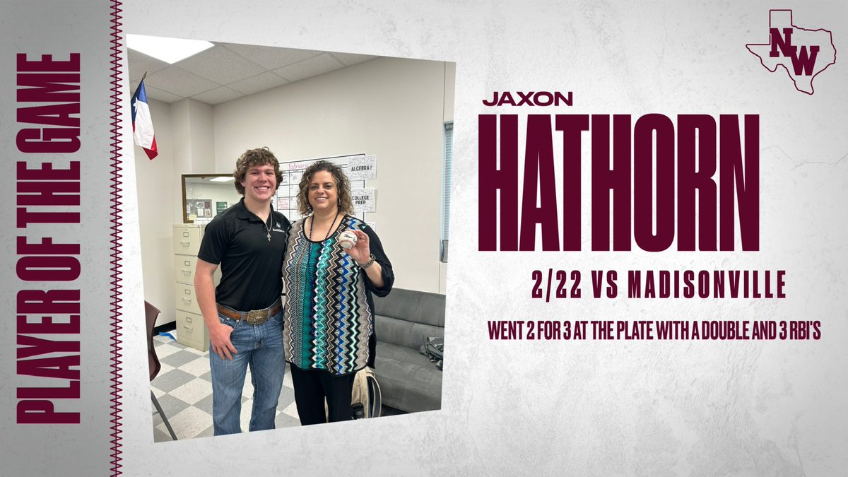 The player of the game on 2/22 vs Madisonville was Jaxon Hathorn. He gave his game ball to Mrs. Pennington. Great job Jaxon!