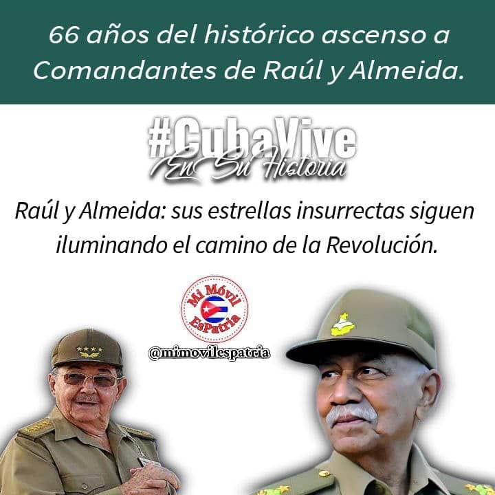 A 67 años del histórico ascenso de los comandantes Raúl y Almeida. Comandantes del corazón de la Sierra Maestra. #CubaViveEnSuHistoria #PorCamagüeyTodo
