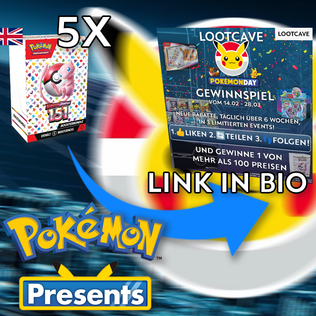 ITS POKEMON DAY!🎉 Wir legen nochmal 5x 151 Booster Bundles in unser Giveaway! Link in BIO, und Teilnahmebedingungen beachten🎉