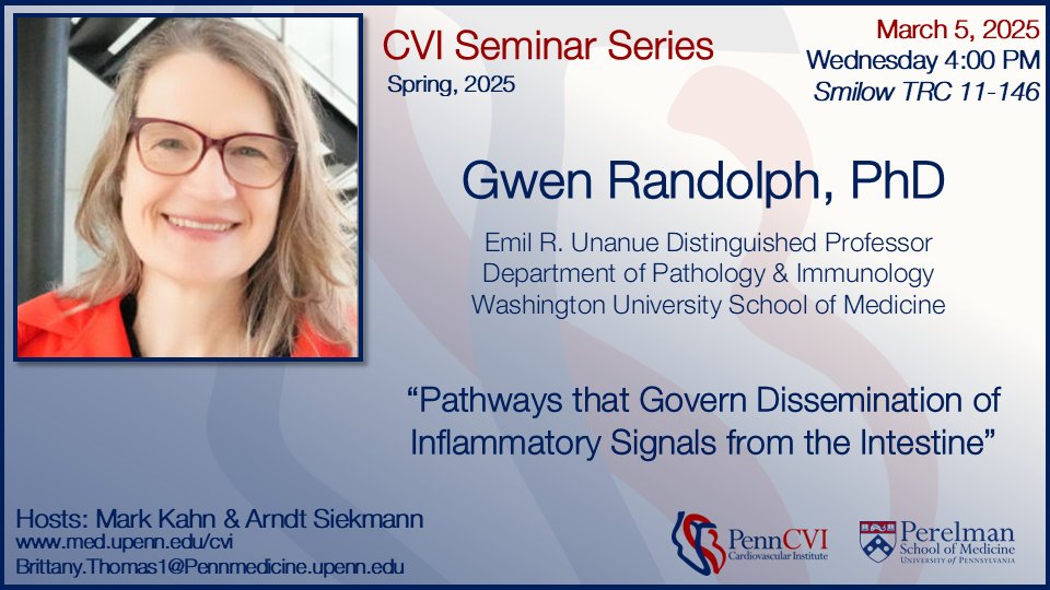 Next Spring 2025 CVI Seminar: Dr. Gwen Randolph Wednesday, March 5 @ 4:00pm in Smilow TRC 11-146 #CVISeminar