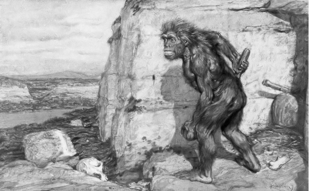 FossilHistory's tweet image. This infamous Neanderthal sciart was published #OnThisDay in 1909. Drawn by František Kupka, it was based on Marcellin Boule's description of the Old Man from La Chapelle.