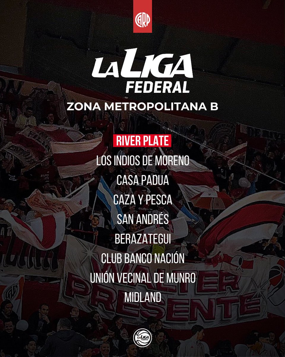 🔥 𝗚𝗥𝗨𝗣𝗢 𝗖𝗢𝗡𝗙𝗜𝗥𝗠𝗔𝗗𝗢 🔥

River ya conoce a los rivales con los que compartirá zona en la Liga Federal. 👊

¡Allá vamos, <a href="/laligafederalok/">La Liga Federal</a>! 🤍❤️🤍