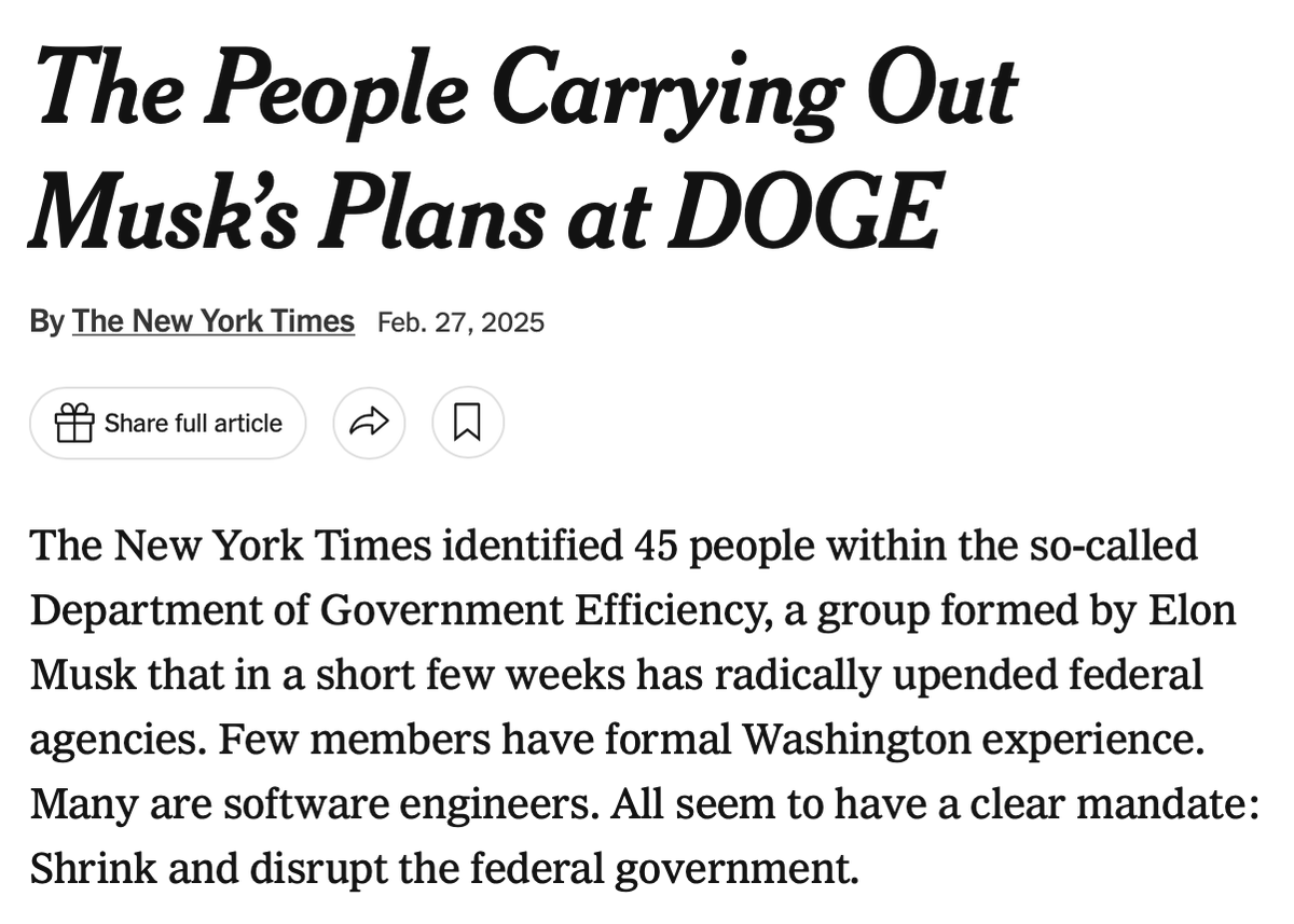 The so-called New York Times outs 45 people working for DOGE.
