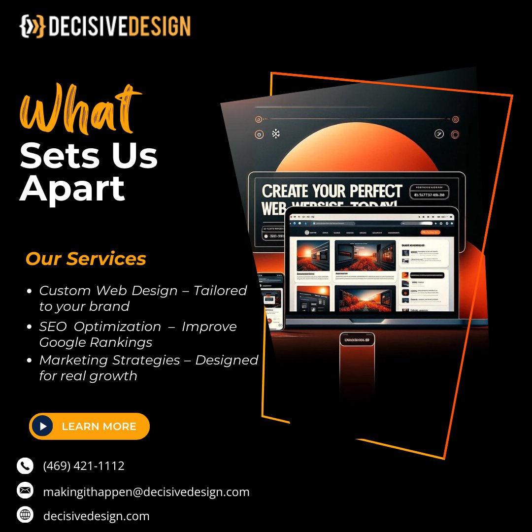 DecisiveDesign's tweet image. From custom web design to cutting-edge SEO strategies, we create solutions that drive real business results. 

🌐 Visit: decisivedesign.com
📞 Call us: (469) 421-1112
✉ Email: makingithappen@decisivedesign.com

#WebDesign  #BrandGrowth #DecisiveDesign