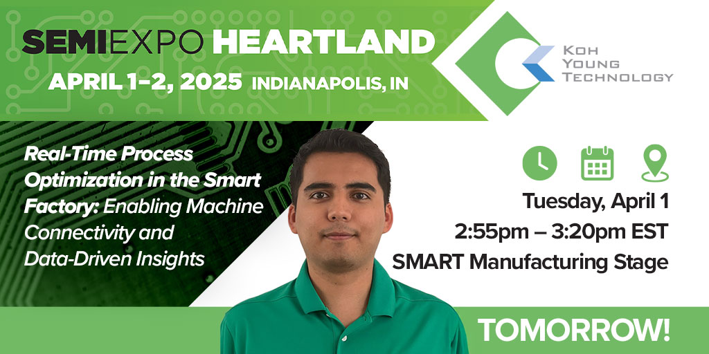 TOMORROW! Luis Rivera, Koh Young America's MES Team Leader, will be presenting at #SEMIEXPOHeartland in Indianapolis. Attendees can join him at the SMART Manufacturing Stage on Tuesday, April 1, from 2:55 PM to 3:20 PM EST. semiexpoheartland2025.eventscribe.net/biography.asp?…