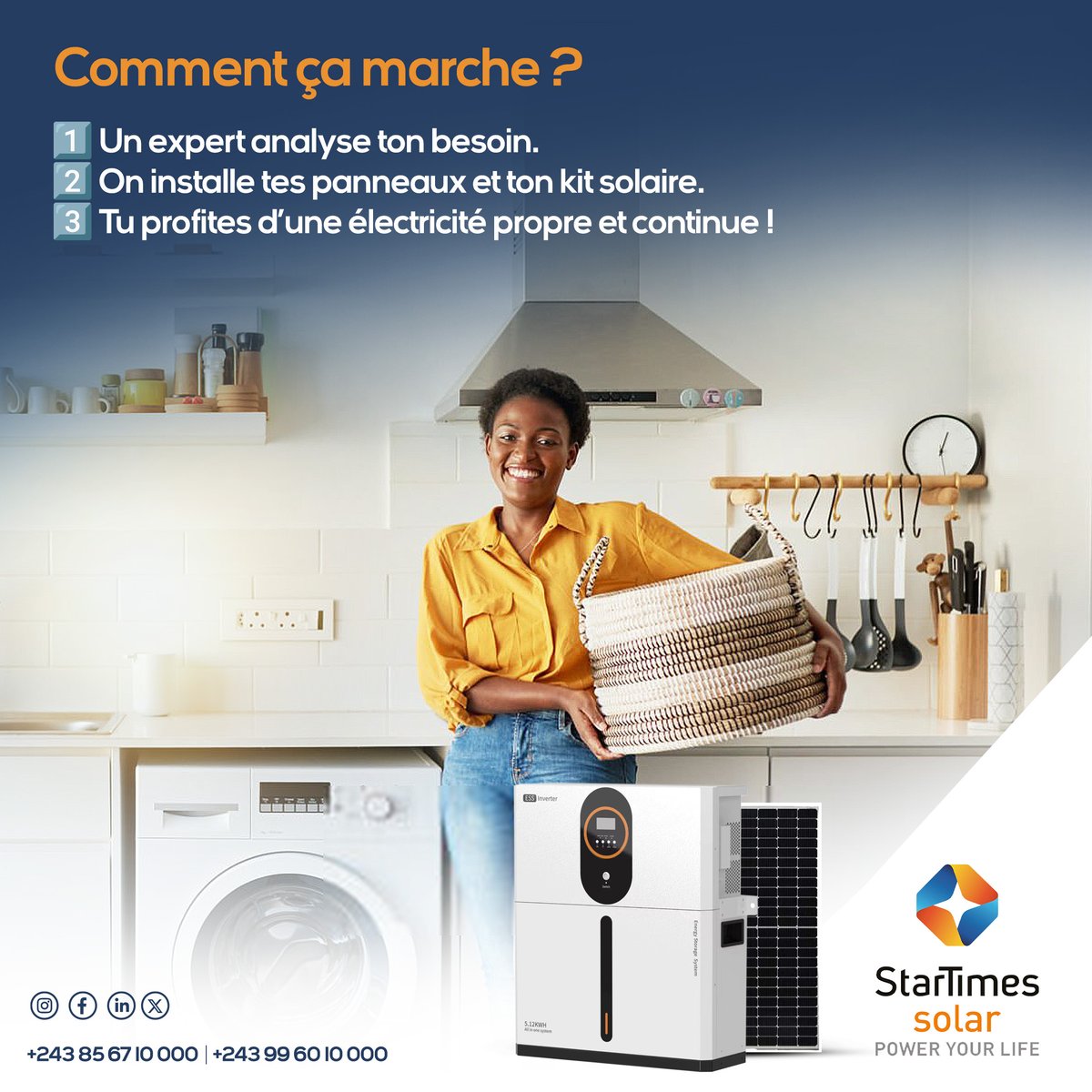 Plus jamais de coupures ! Avec StarTimes Solar, profitez d’une électricité propre, continue et sans stress.

📍 Analyse de vos besoins
🔧 Installation rapide
⚡ Énergie fiable

Que ce soit pour votre maison ou votre entreprise, ne laissez plus les coupures d’électricité perturber