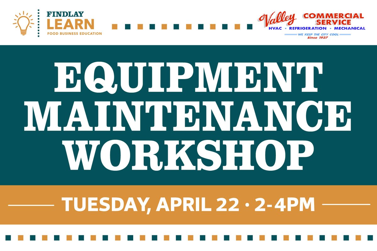 Learn how to take care of your restaurant’s equipment so it lasts a lifetime with our Kitchen Equipment Maintenance Workshop on Tuesday, April 22 from 2 - 4 PM! Tickets are $20. app.betterunite.com/FindlayMarket-…