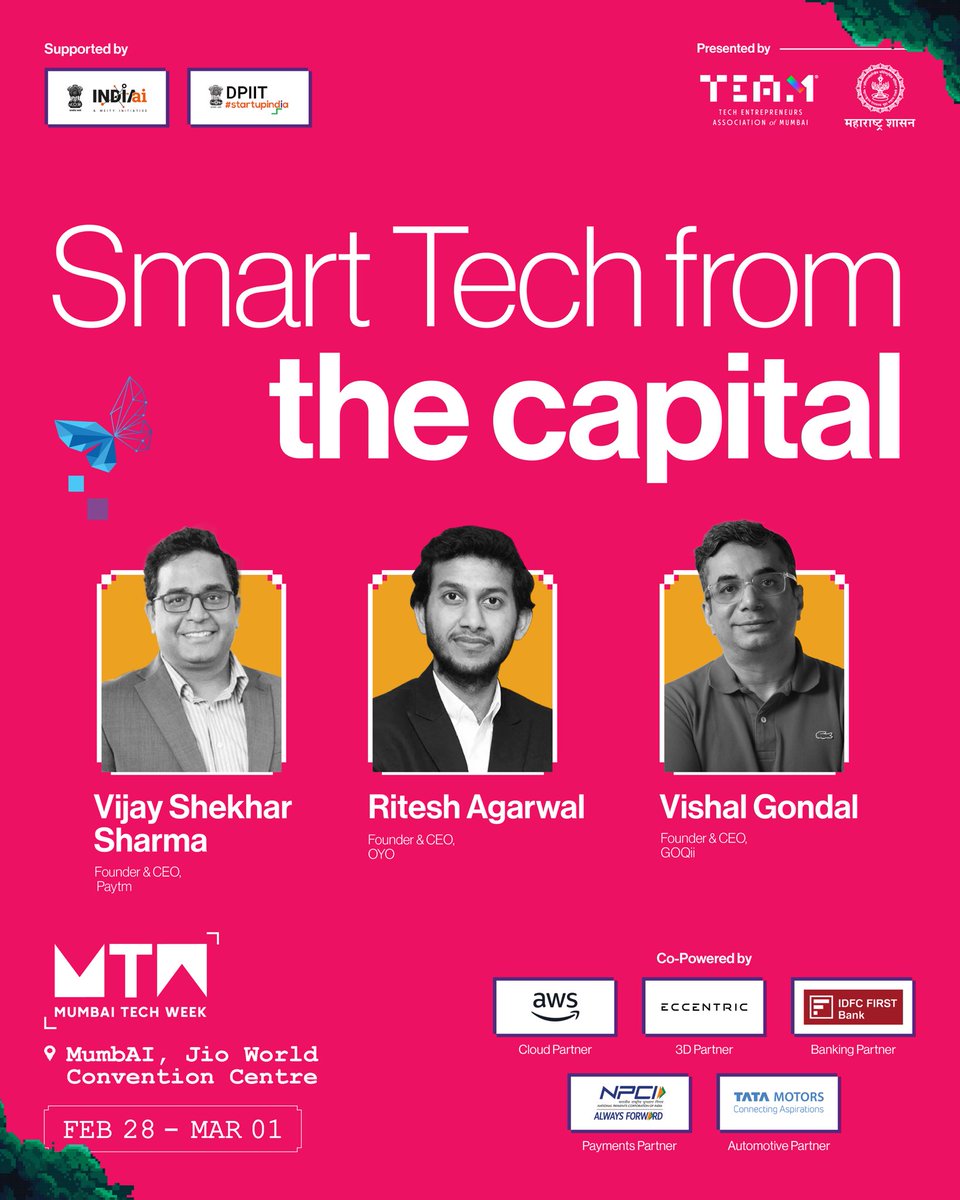Paytm’s Vijay Shekhar Sharma, OYO’s Ritesh Agarwal and OQii's Vishal Gondal decode AI’s economic ripple effect. 

Secure your pass—master tech-driven scalability!👀