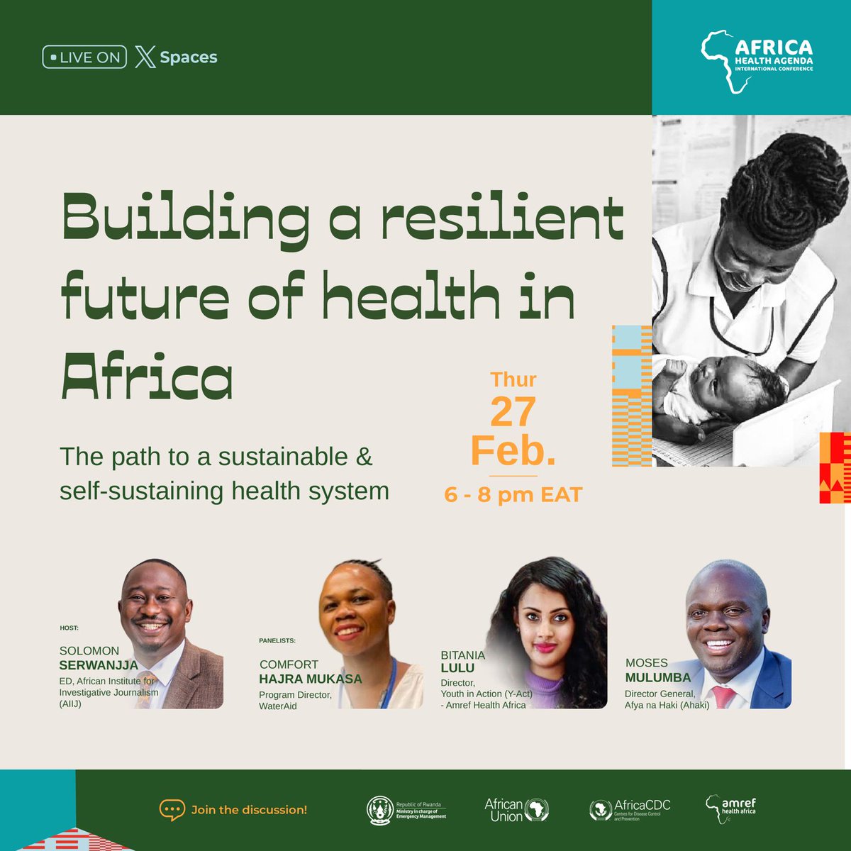Ahead of #AHAIC2025 in March, join us TODAY for the #XSpace Dialogue on building a resilient future of health in Africa! Let’s explore pathways to sustainable and self-sustaining health systems for a healthier tomorrow.

🔗x.com/i/spaces/1OyJA…

#ConnectedForChange