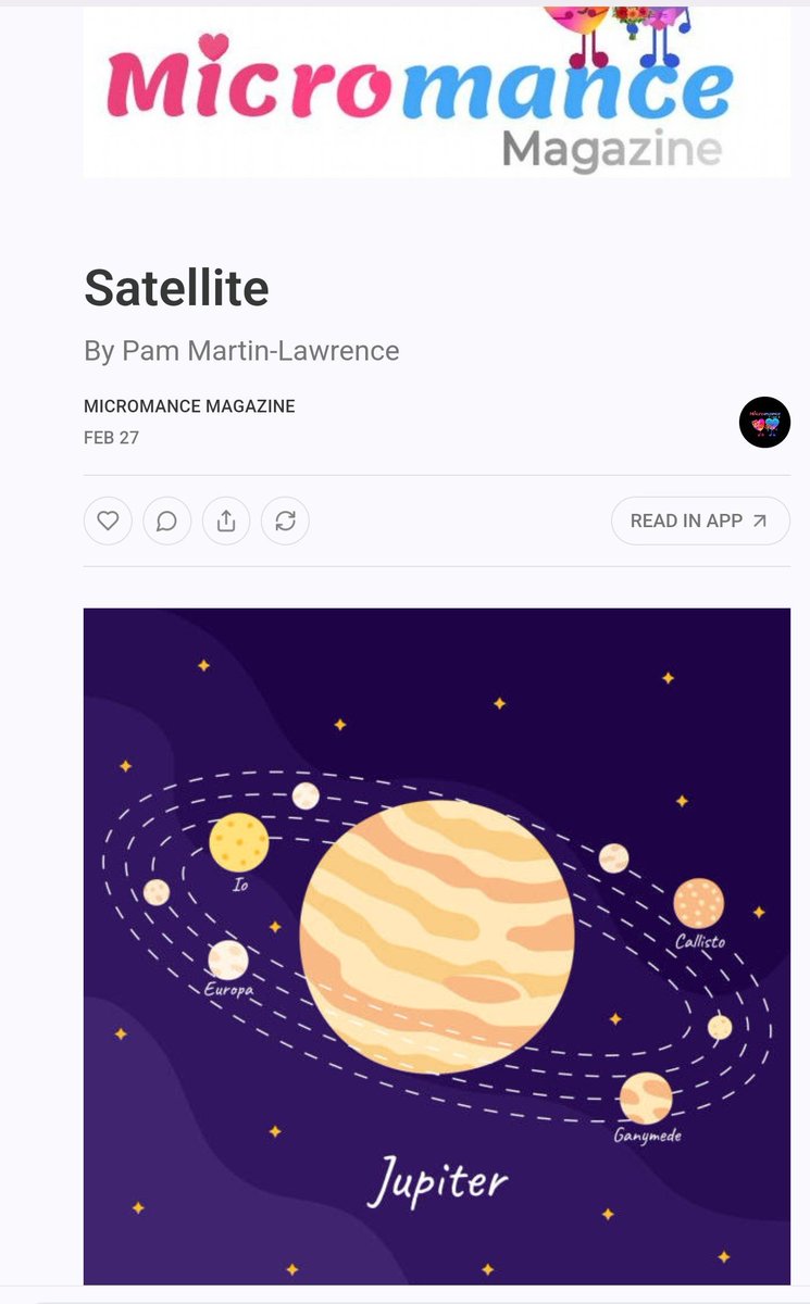 I am proud to share that my poem "Satellite" has been published in <a href="/MicromanceMag/">Micromance Magazine 🥰</a> today.....thank you so much to <a href="/GLBrown_Writer/">𝙶𝚊𝚒𝚕 𝙻𝚢𝚗𝚗 𝙱𝚛𝚘𝚠𝚗</a>!
<a href="/BunkerSquirrels/">Bunker Squirrel🐿️ Magazine</a>
#WritingCommunity #WritersofTwitter #readers #readingcommunity