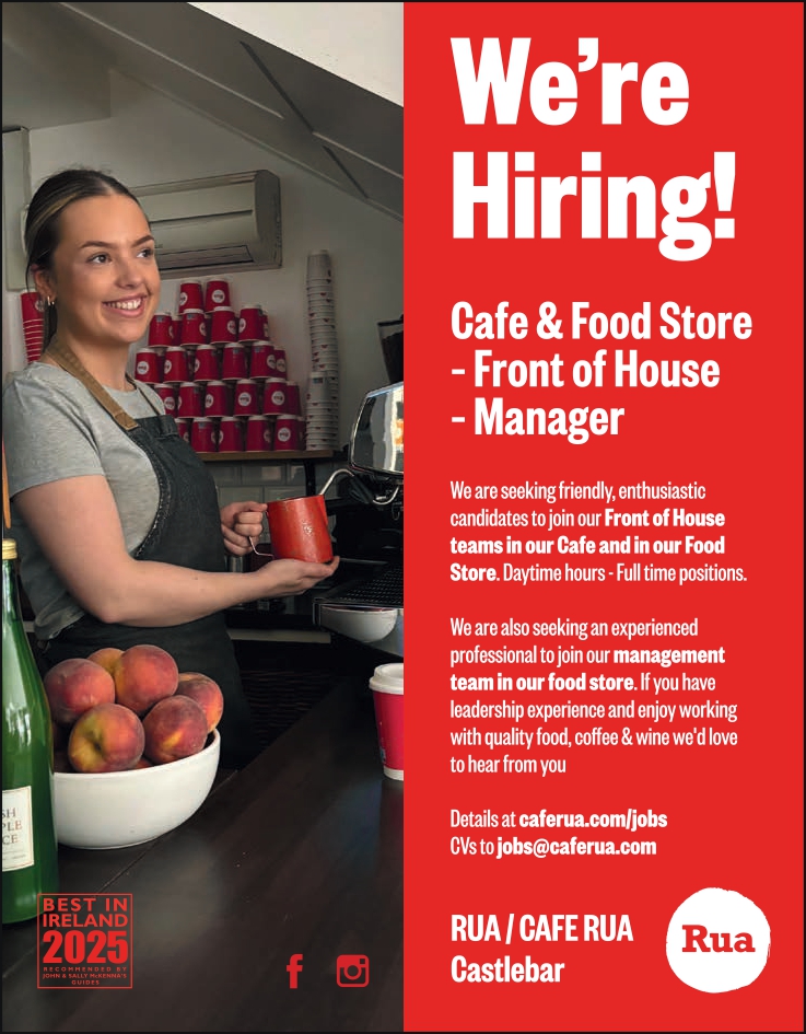 Connaught Telegraph (@thecontel) on Twitter photo Cafe Rua, Castlebar are now hiring.
<a href="/Rua_Mayo/">RUA</a> Cafe Rua, Castlebar are now hiring.
<a href="/Rua_Mayo/">RUA</a>