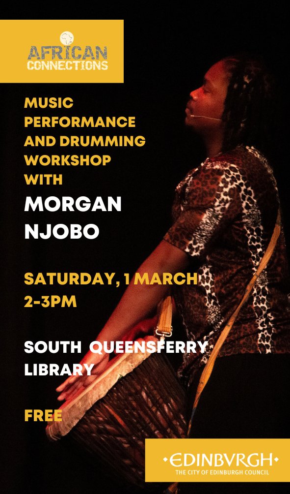 Edinburgh Multicultural Festival (@edmcfest) on Twitter photo How about some feelgood drumming session this weekend? <a href="/edmcfest/">Edinburgh Multicultural Festival</a> director Morgan Njobo is bringing his signature drumming workshop rooted in the South African rhythms to South queensferry Library at 2pm on Sat, 1 March. No fee/booking required.
<a href="/Edinburgh_CC/">The City of Edinburgh Council</a> <a href="/TalesOfOneCity/">Edinburgh Libraries</a> How about some feelgood drumming session this weekend? <a href="/edmcfest/">Edinburgh Multicultural Festival</a> director Morgan Njobo is bringing his signature drumming workshop rooted in the South African rhythms to South queensferry Library at 2pm on Sat, 1 March. No fee/booking required.
<a href="/Edinburgh_CC/">The City of Edinburgh Council</a> <a href="/TalesOfOneCity/">Edinburgh Libraries</a>