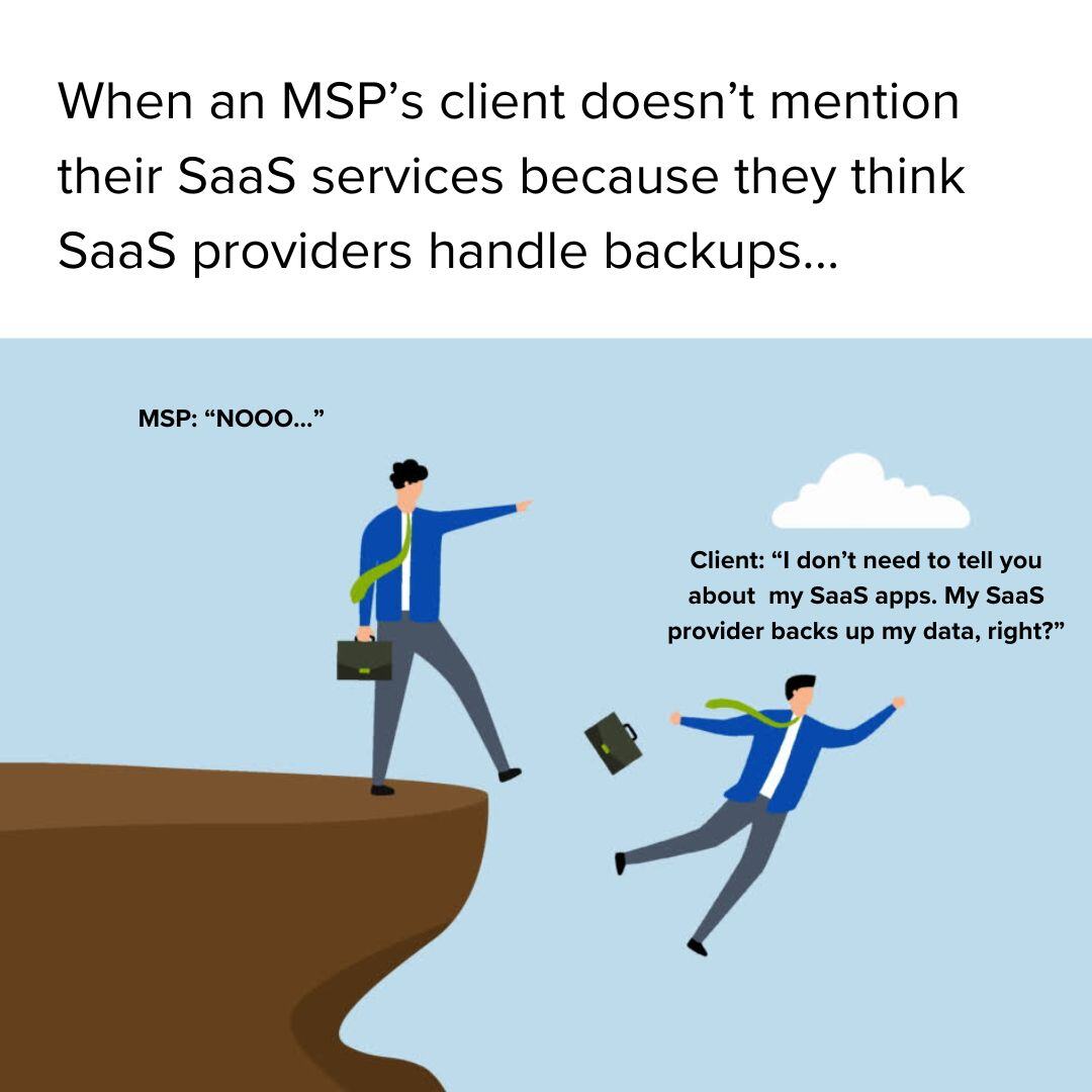 Asigra's tweet image. When an MSP client thinks SaaS providers handle backups...
Spoiler alert: They don’t. 🤦‍♂️ Make sure your clients know the difference between cloud data storage and actual data protection! Encourage them to be transparent about all SaaS usage early on.

#MSP #SaaSBackup