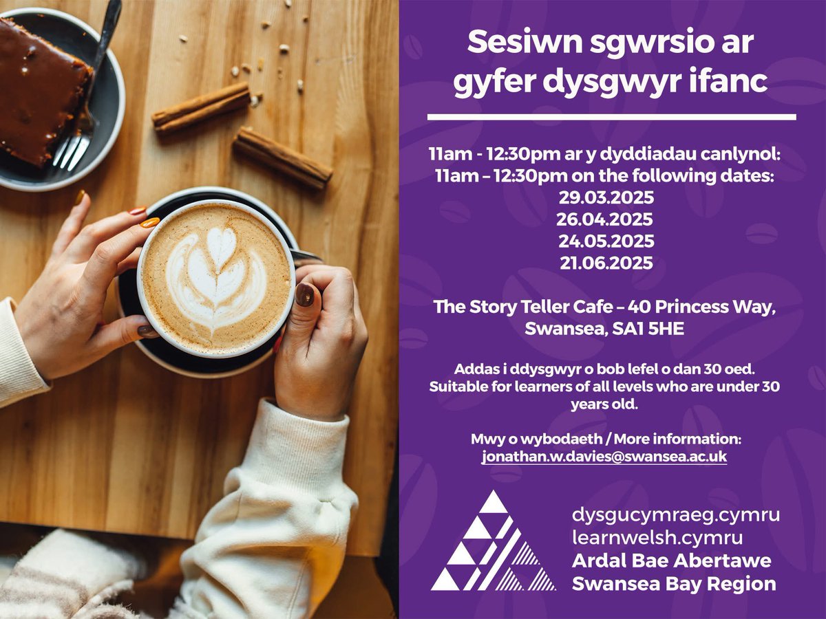 Wyt ti o dan 30 ac yn awyddus i ymarfer dy Gymraeg? Ymuna â ni am sesiwn sgwrsio ar Ddydd Sadwrn, 29 Mawrth! 

Are you under 30 and keen to practise your Cymraeg? Join us at The Story Teller Café on Saturday, 29 March!