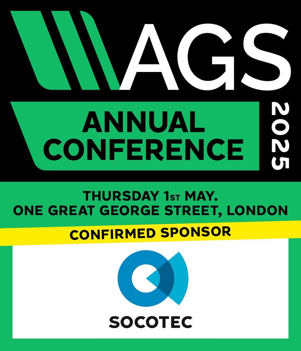 Thank you to <a href="/SOCOTEC_UK/">SOCOTEC UK</a>, who are emerald sponsor of The AGS Annual Conference 2025, which is taking place on 1st May 2025 at One Great George Street, London.

Thank you for your support!

To register for the conference, visit: ags.org.uk/item/ags-annua…