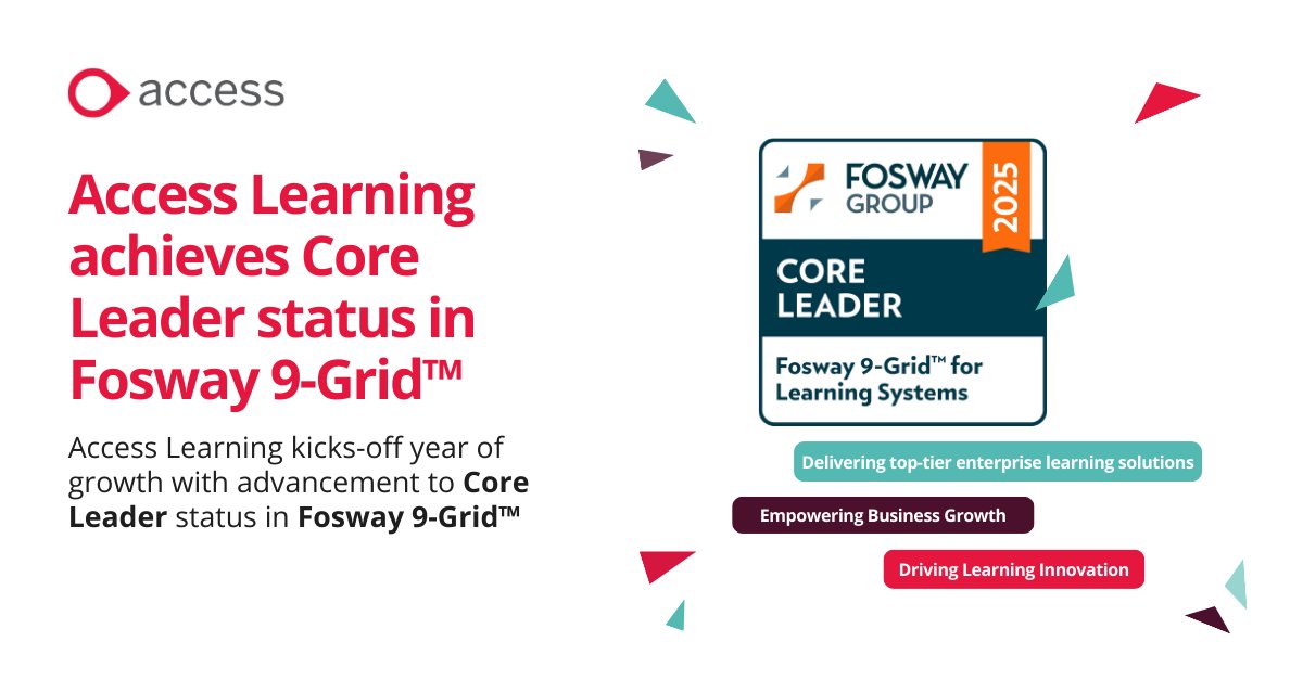 Access_LMS's tweet image. 🚀 We’re thrilled to announce that #AccessLearning has advanced to Core Leader status in the #Fosway-Grid™ for Learning Systems!🎉 

Thousands of global organisations trust us to deliver top-tier enterprise learning solutions.

📢Read more about it here: ow.ly/M2wX50V7BNu